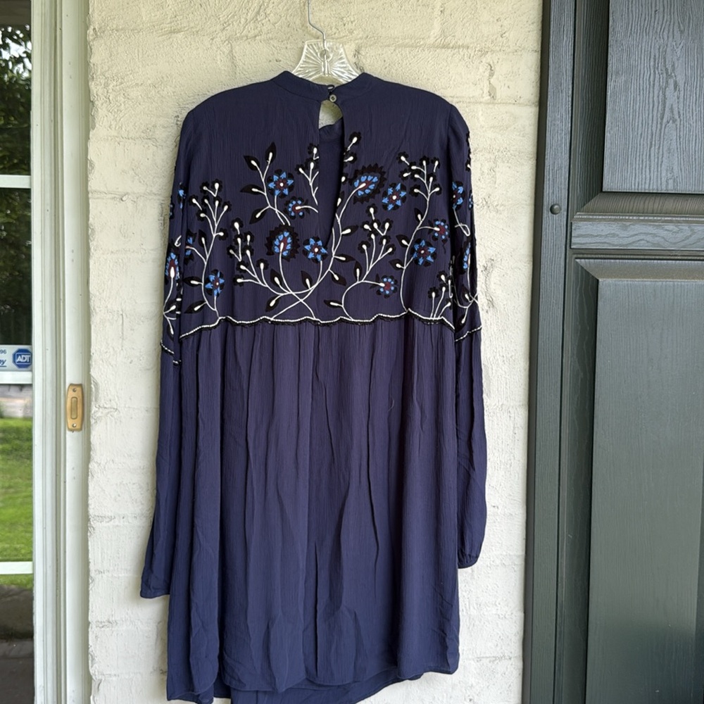 Parker Sadie Embroidered Blue Boho Long Sleeve Mini Dress Size Small - Picture 8 of 12